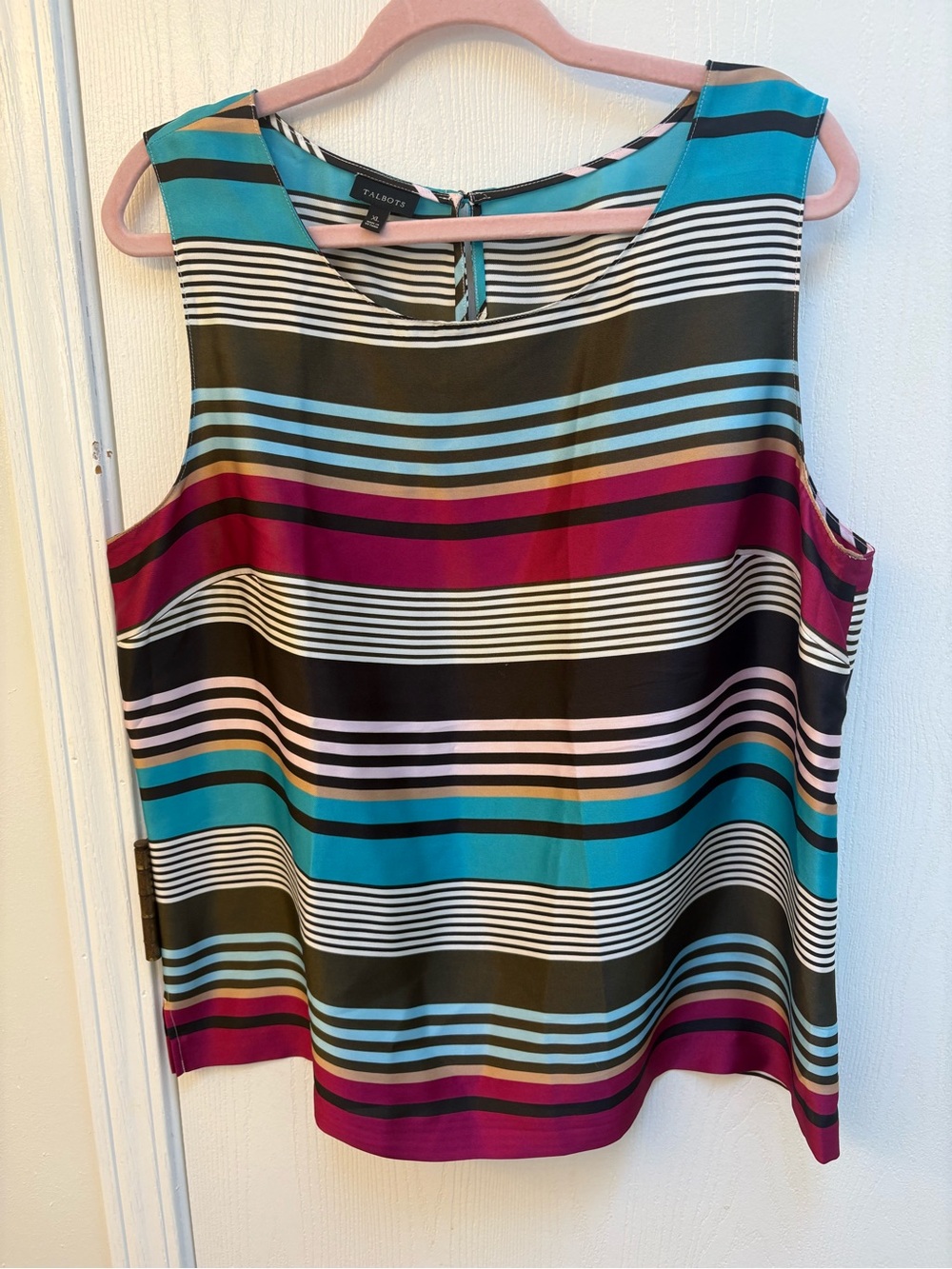 Talbots Multicolor Striped Sleeveless Shell - Teal, Magenta & Black